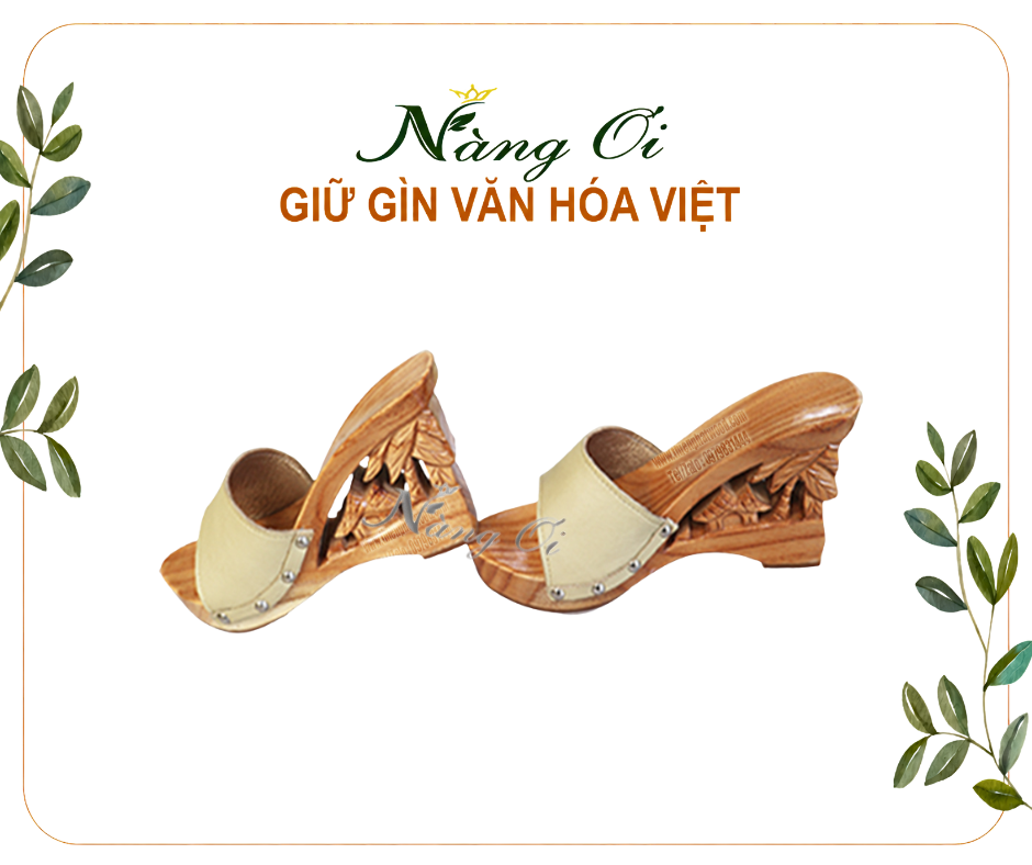 guốc gỗ cao 10cm quai da thật làm từ gỗ tự nhiên